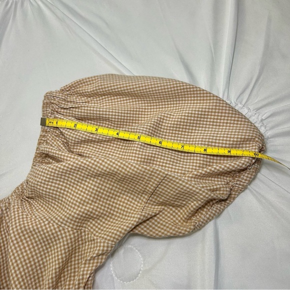 Japna Tan Check Puff Sleeve Elastic Waist Praire Cottagecore Off Shoulder Top L - Picture 12 of 14